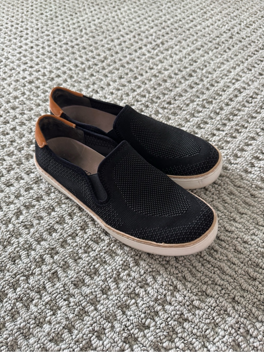 Women’s Slip-On Knit Sneakers - Black with Tan Trim